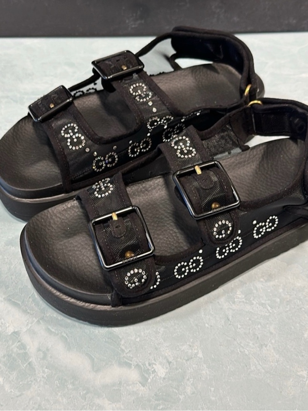 Gucci Black Crystal-Embellished Strappy Sandals